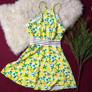 3/$25 Lemon Print Dress w/ mesh cut-out waist